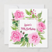 Mooie roze rozen 70e verjaardag uitnodiging (Voorkant)