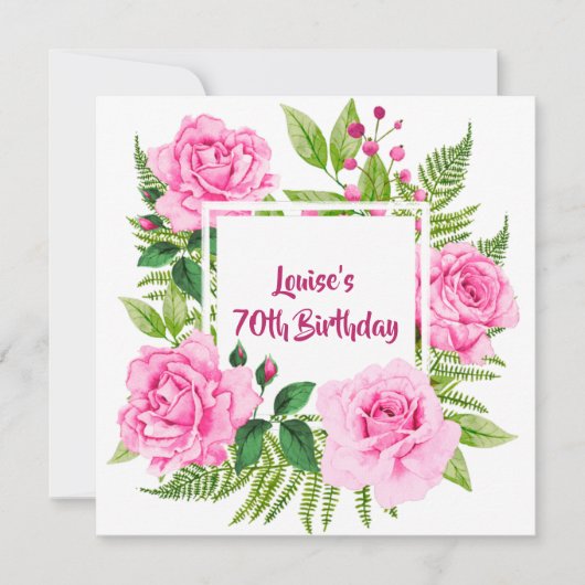 Mooie roze rozen 70e verjaardag uitnodiging (Voorkant)