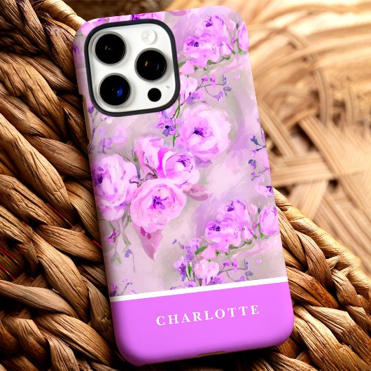 Mooie Roze Rozen Aangepaste Naam Bloemstuk Case-Mate iPhone Case
