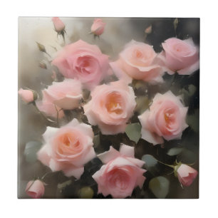 Mooie roze rozen aquarelschildering tegeltje
