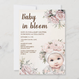 Mooie Roze Rozen Baby in Bloei Meisje Baby Shower Kaart