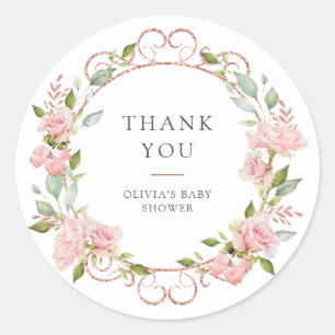 Mooie Roze Rozen Baby Shower of Doop Bedankt Ronde Sticker