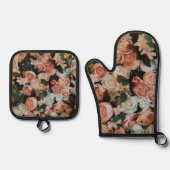 Mooie roze rozen bloeien ovenwant & pannenlap set (Voorkant)