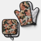 Mooie roze rozen bloeien ovenwant & pannenlap set (Voorkant / Achterkant)