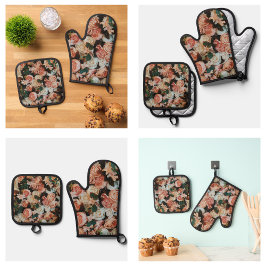 Mooie roze rozen bloeien ovenwant & pannenlap set