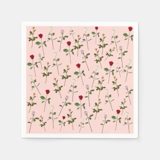 Mooie Roze Rozen Bloemachtige Bruidsdouche Servetten (Voorkant)