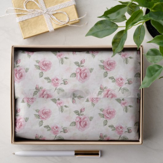 Mooie Roze Rozen Bloemachtige Bruiloftsdouche Tissuepapier (Geschenk)