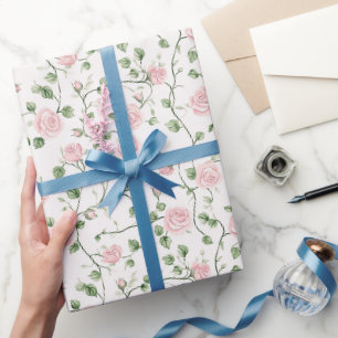 Mooie Roze Rozen Bloemen Bruiloft Cadeaupapier