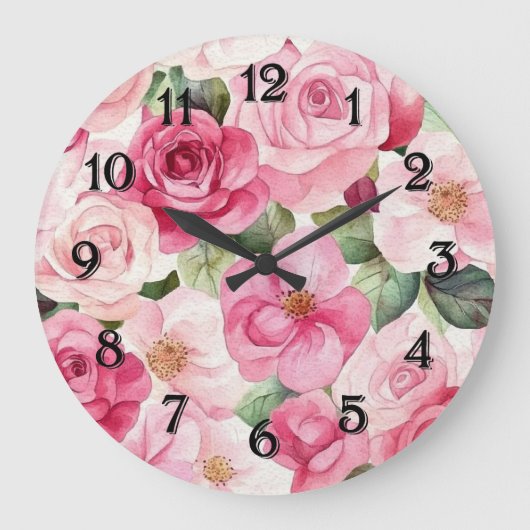 Mooie Roze Rozen Bloemen Grote Klok (Voorkant)