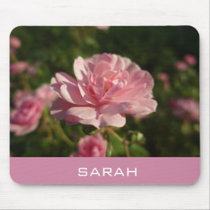 mooie roze rozen bloemen, voeg je naam toe muismat