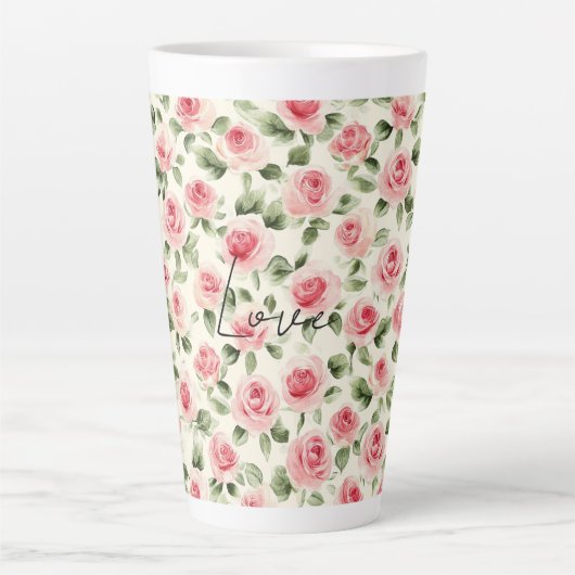 Mooie Roze Rozen Bloemig Latte Mok (Voorkant)