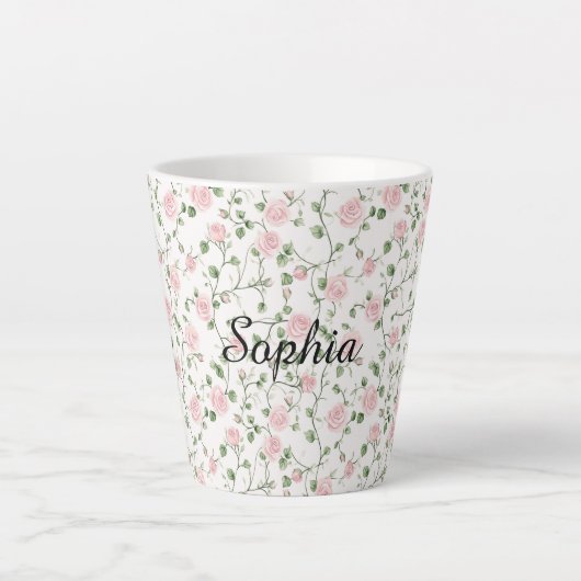 Mooie Roze Rozen Bloemig Latte Mok (Voorkant)