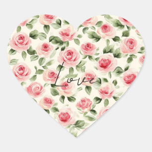 Mooie Roze Rozen Bloemige Bruidsdouche Hart Sticker