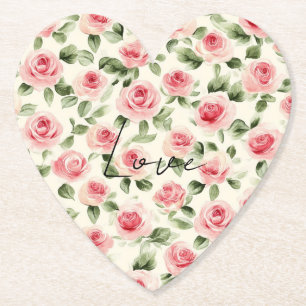 Mooie Roze Rozen Bloemige Bruidsdouche Kartonnen Onderzetters