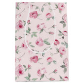 Mooie Roze Rozen Bloemige Bruidsdouche Medium Cadeauzakje (Voorkant)