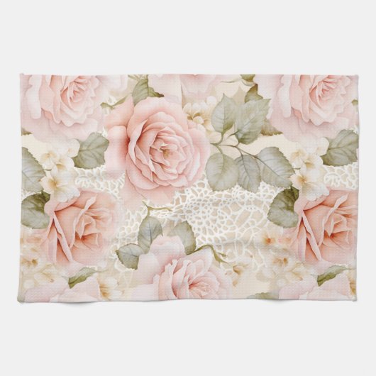 Mooie Roze Rozen Bloemige Bruiloftsdouche Theedoek (Horizontaal)