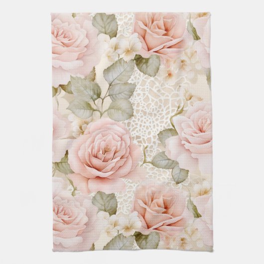 Mooie Roze Rozen Bloemige Bruiloftsdouche Theedoek (Verticaal)