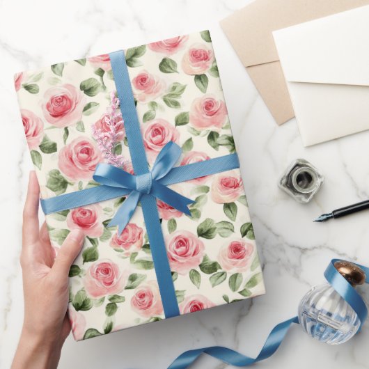 Mooie Roze Rozen Bloemrijke Bruids-Shower Cadeaupapier (Geschenken)