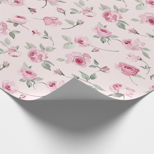 Mooie Roze Rozen Bloemrijke Bruidsdouche Cadeaupapier (Hoek)