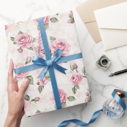 Mooie Roze Rozen Bloemrijke Bruidsdouche Cadeaupapier (Geschenken)