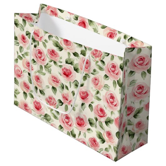 Mooie Roze Rozen Bloemrijke Bruidsdouche Groot Cadeauzakje (Voorkant Gekanteld)