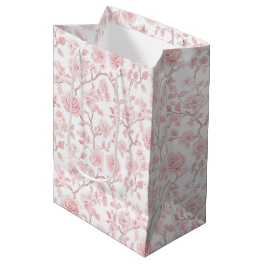 Mooie Roze Rozen Bloemrijke Bruidsdouche Medium Cadeauzakje (Voorkant Gekanteld)