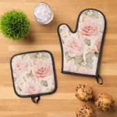 Mooie Roze Rozen Bloemrijke Bruidsdouche Ovenwant & Pannenlap Set (Top down)