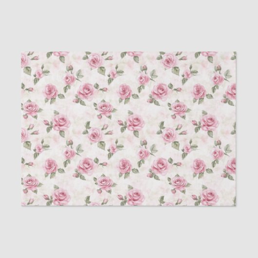 Mooie Roze Rozen Bloemrijke Bruidsdouche Tissuepapier (Voorkant)