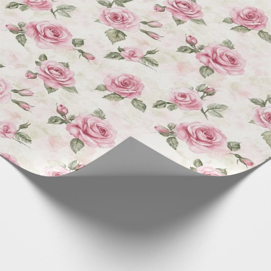 Mooie Roze Rozen Bloemrijke Bruiloftsdouche Cadeaupapier (Hoek)