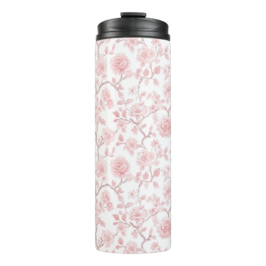 Mooie Roze Rozen Bloemstuk Thermosbeker (Voorkant)