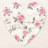 Mooie Roze Rozen Bruiloftsuitnodiging Kartonnen Onderzetters (Voorkant)