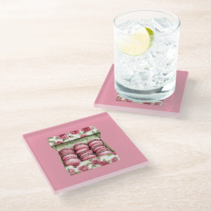 Mooie Roze Rozen Doos Macarons Glazen Onderzetter
