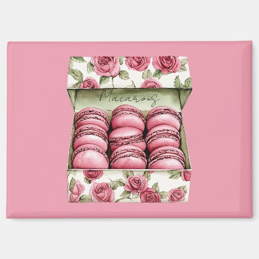 Mooie Roze Rozen Doos Macarons Magneet (Voorkant)