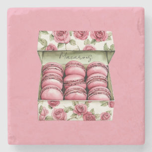 Mooie Roze Rozen Doos Macarons Stenen Onderzetter