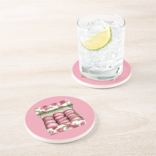 Mooie Roze Rozen Doos Macarons Zandsteen Onderzetter (Zijkant)