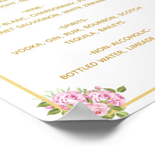 Mooie roze rozen Drinken Menú Poster (Hoek)