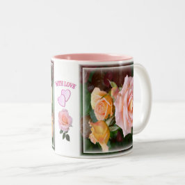 Mooie roze rozen en harten met liefde tweekleurige koffiemok