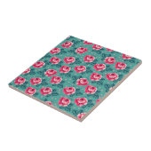 Mooie Roze Rozen en Stippenpatroon op Teal Tegeltje (Zijkant)