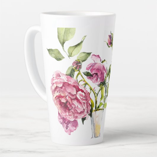 Mooie Roze Rozen en Vaas Latte Mok (Linkerhoek)