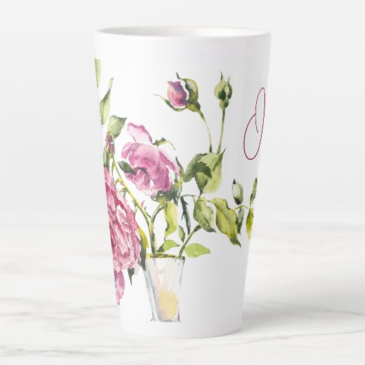 Mooie Roze Rozen en Vaas Latte Mok (Voorkant)