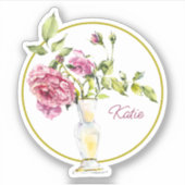 Mooie Roze Rozen en Vaas Sticker (Voorkant)