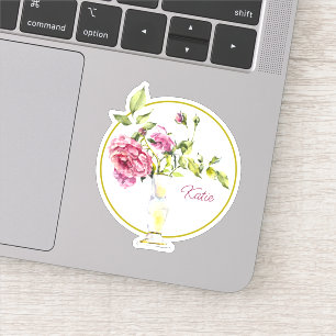 Mooie Roze Rozen en Vaas Sticker