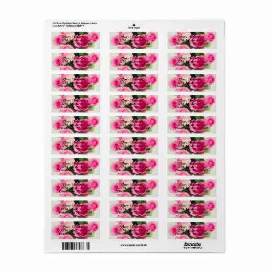 Mooie roze rozen etiket (Full Sheet)