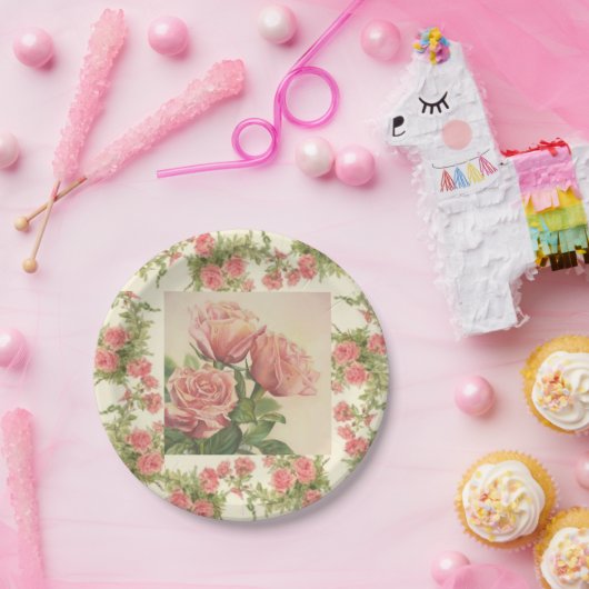 Mooie  Roze Rozen Feest Papieren Bordje (Feest)