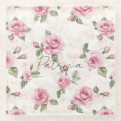 Mooie Roze Rozen Glazen Onderzetter (Voorkant)