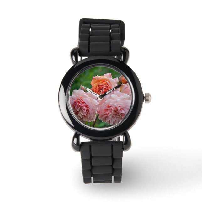 Mooie roze rozen horloge (Voorkant)