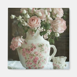 Mooie roze rozen in antieke Chinese theepot Magneet