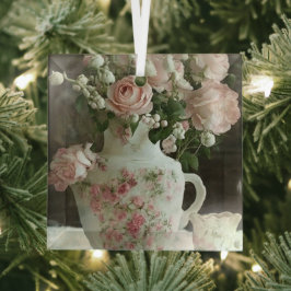 Mooie roze rozen in een antieke Chinese theepot Glas Ornament