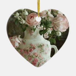 Mooie roze rozen in een antieke Chinese theepot Keramisch Ornament