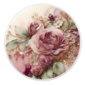 Mooie  roze rozen keramische knop (Voorkant)